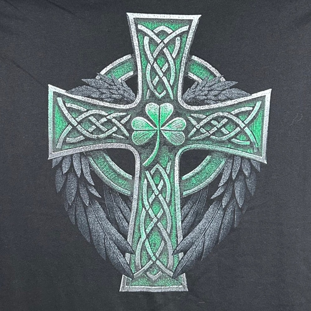 St. Patrick's Day Celtic Cross Wings Clover Irish T-Shirt XL‎ Black Shirt New